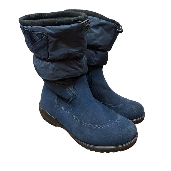 Lands End Blue Suede Slip On Slouch Winter Snow Boots 461673 Women's 9 9B - Picture 1 of 9